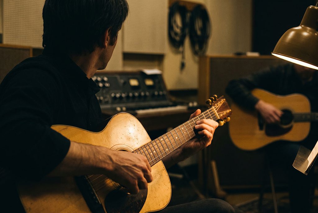 Hands perform Fred Carter Jr.’s backward-roll guitar figure for The Boxer in a 1968 Nashville studio