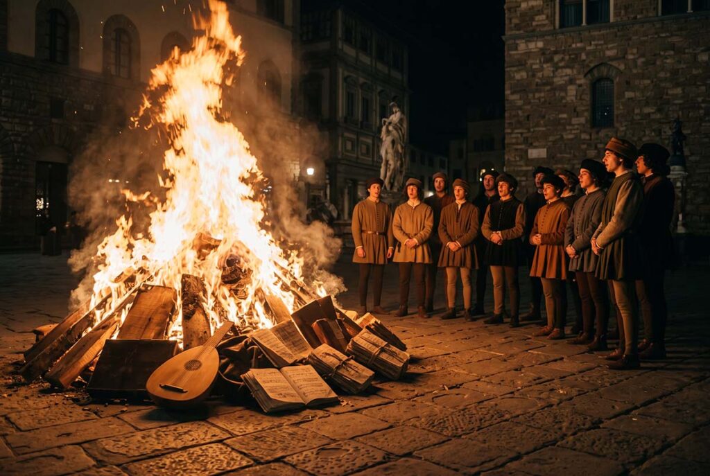Bonfire of the Vanities beside organized devotional singing in Florence on 7 February 1497