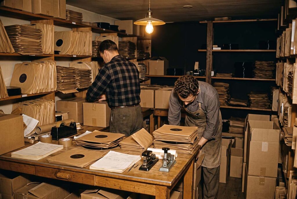 A small 1951 independent record operation packs discs for the regional network that carried blues and R&B outside major labels.