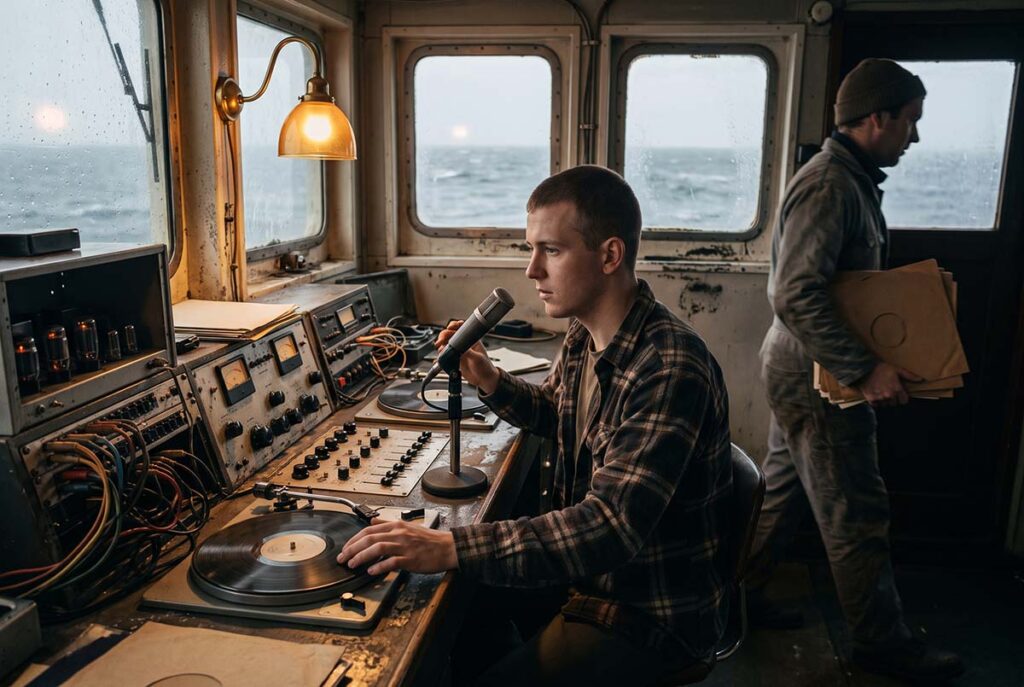Offshore radio operators broadcast pop records from the North Sea in 1964 as British demand outgrows domestic radio
