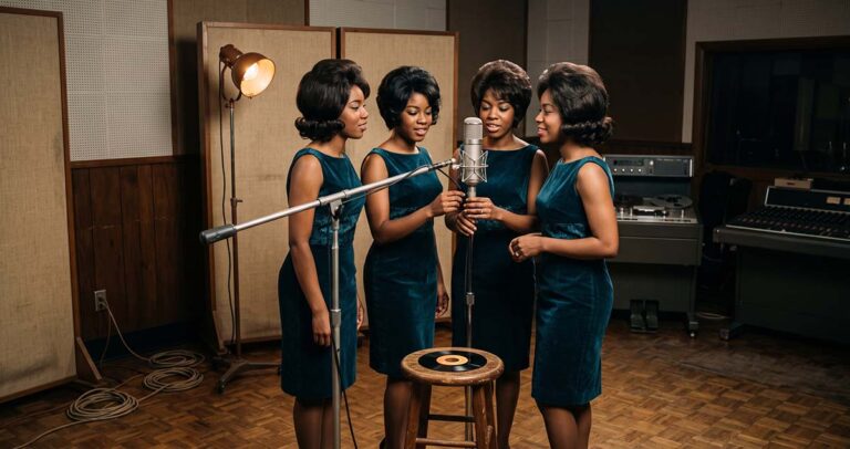 Four young women record in a 1961 studio as teenage private desire becomes national pop culture.